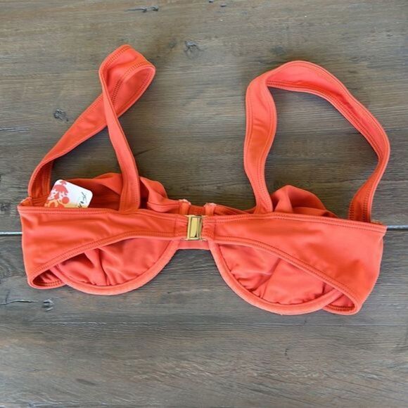 Free People The Oracle Bikini Top Orange Ruched Underwire L - Picture 4 of 7